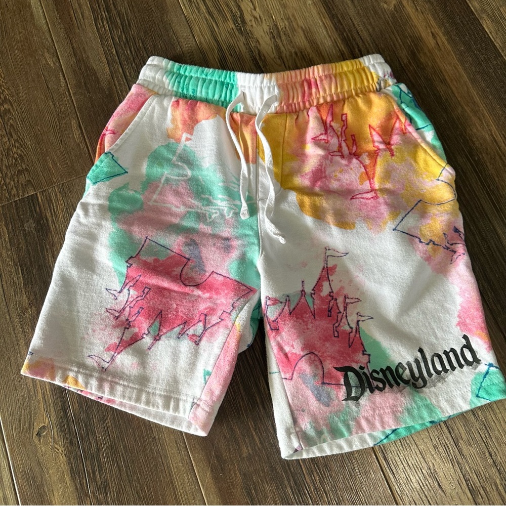 Disneyland watercolor castle sweatshirt shorts women's XS pockets elastic waist